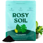 Rosy Soil front packaging showing organic potting mix and benefits