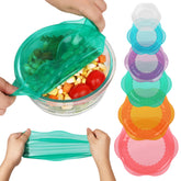ROTTOGOON front view showing six reusable silicone lids and packaging benefit of organization