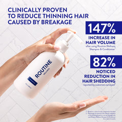 Routine Wellness shampoo pump bottle side view highlighting easy dispensing