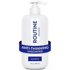 Routine Wellness unscented shampoo front label showing product name and benefits