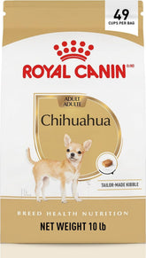 ROYAL CANIN front package of Chihuahua Adult 10 lb bag shows breed-specific benefits