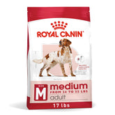 ROYAL CANIN front bag view showing product size and breed-targeted nutrition benefits