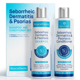 Roycederm front packaging showing shampoo and conditioner, clear product information benefit