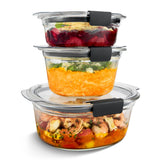 Rubbermaid Brilliance front packaging showing three round containers for organized storage