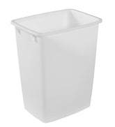 Rubbermaid front view white trash can showing compact space-saving design