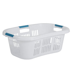 Rubbermaid front view of hip-hugger basket showing shape and capacity benefit