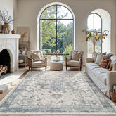 Rugxara front view of 5x7 blue rug showing faded boho style and instant room update