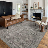 Rugxara front view of 5x7 taupe grey rug showing overall pattern and shape for styling