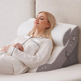 Ruqmuis front view of three-piece wedge pillow set showing configurable support and comfort