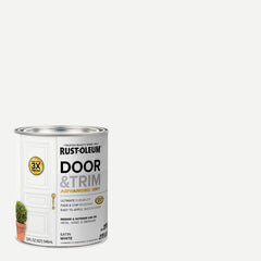 Close-up brush stroke of Rust-Oleum satin white paint showing smooth coverage and even sheen for professional look
