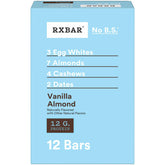 RXBAR front box showing vanilla almond flavor and 12-count convenience