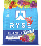 RYSE Up Supplements front of bag showing Tropical Punch branding and benefits