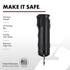 SABRE pepper spray finger grip detail offering controlled aim and stability