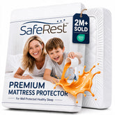 SafeRest front view of fitted twin mattress protector showing snug fit and coverage