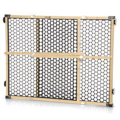 Safety 1st bamboo gate front view showing natural finish and secure barrier benefit