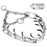Safiman prong collar front view showing complete link circle and leash attachment benefit