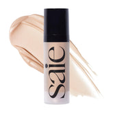 Saie mini Glowy Super Gel front packaging showing compact travel size and shine