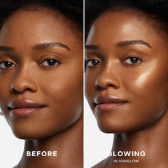 Saie Sunglow gel texture close-up showing smooth luminous finish for natural glow benefit