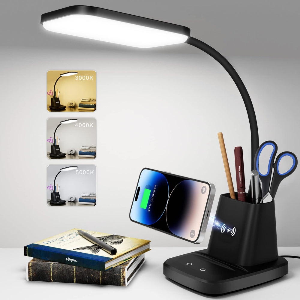 Sailstar front view desk lamp showing compact black design and tidy footprint