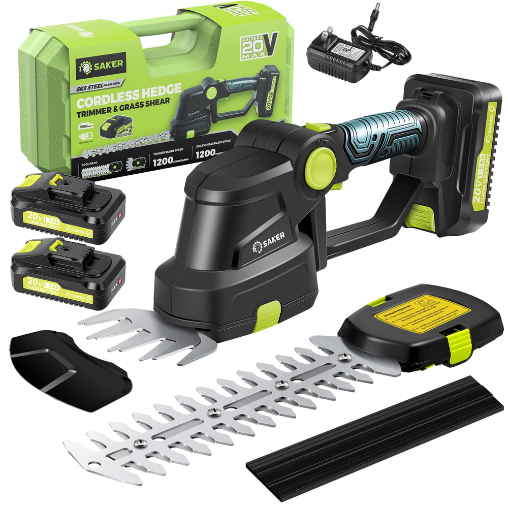 Saker front view of trimmer showing ergonomic handle and controls for comfortable grip