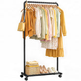 Sakugi front view of clothes rack showing sturdy frame and neat organization