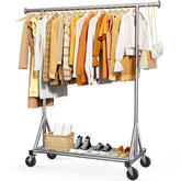 Sakugi front view of full rack showing organized clothing and stability