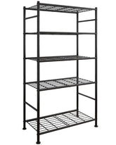 Sakugi front view of assembled 5-tier shelf showing sturdy storage benefit