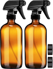 Sally's Organics front view of two amber glass bottles showing labels and caps, protects blends