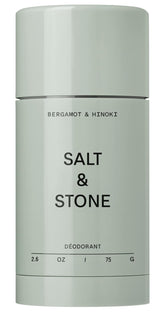 Salt & Stone front packaging showing bergamot and hinoki scent benefits