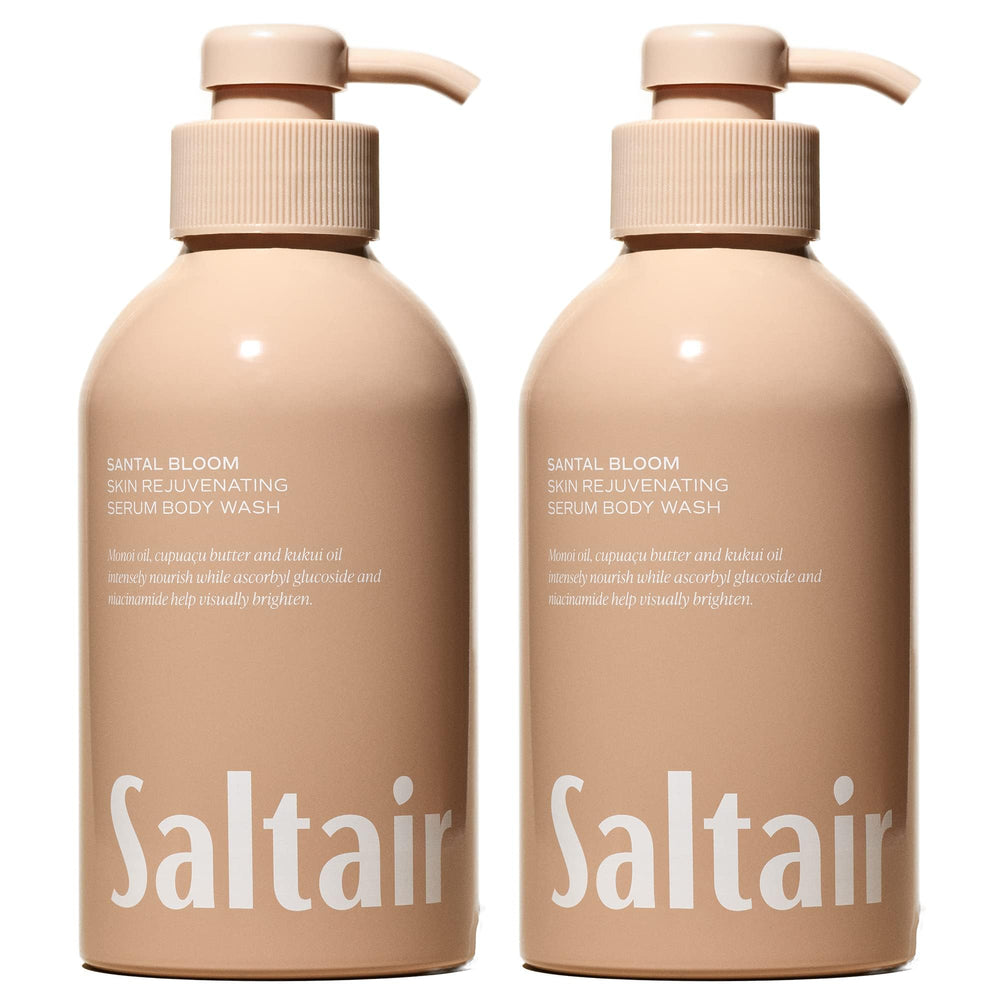 Saltair front packaging showing two Santal Bloom bottles and easy pump benefit