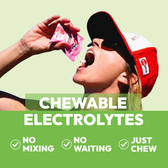 close-up of a SaltStick tablet highlighting chewable texture for quick sodium