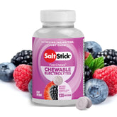SaltStick front tin showing mixed berry label and portability benefit