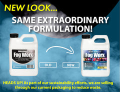 Sanco Industries FogWorx label close-up highlighting formulation details and safety information