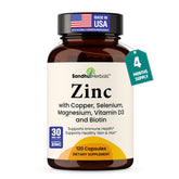 SANDHUHERBALS front bottle view showing clear zinc 30mg label and benefits