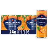 Sanpellegrino front pack showing 24 cans and bright orange branding for fridge-ready refreshment