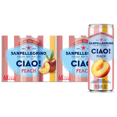 San Pellegrino front can showing peach design and brand, refreshing appeal