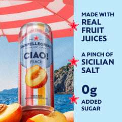 San Pellegrino side label close-up highlighting ingredients and authenticity benefit