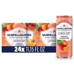 San Pellegrino front packaging showing peach clementine flavor and refreshing appeal