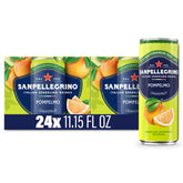 Sanpellegrino front packaging shows 24-pack cans and convenient storage benefit