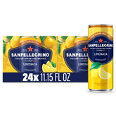 Sanpellegrino front packaging showing 24-pack and vibrant lemon branding for convenience