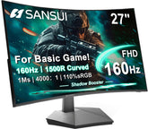 SANSUI 27 inch curved monitor front view showing vibrant display and slim bezels