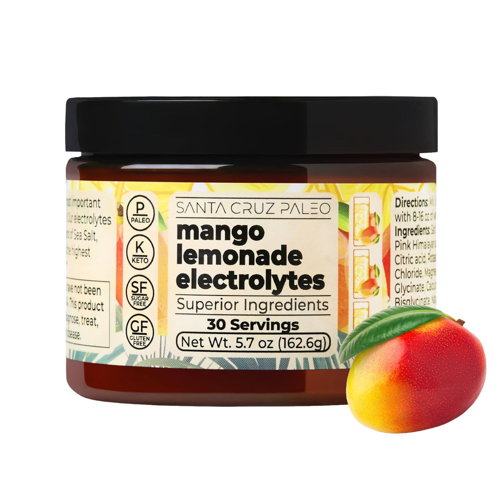 Santa Cruz Paleo front label showing mango lemonade flavor and benefits