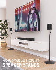 SANUS close-up of wide base highlighting balance and floor protection benefit