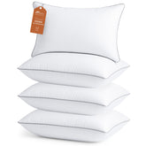 Sasttie front packaging showing four queen pillows and clear hotel-style presentation benefit: easy set replacement