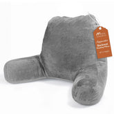 Sasttie front view of dark grey reading pillow showing full back support and cozy look