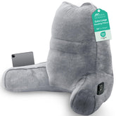 Sasttie front view of dark grey reading pillow showing supportive shape and comfort