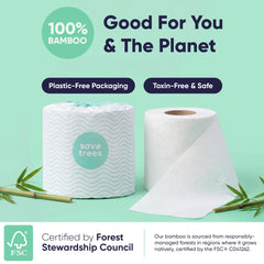 Save Trees stacked rolls beside common items showing size and sheet count