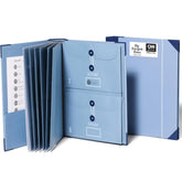 Savor Folio front cover in blue showing elegant cloth and durable design benefit