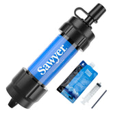 Sawyer MINI front view shows compact blue filter and durable housing benefit: portability