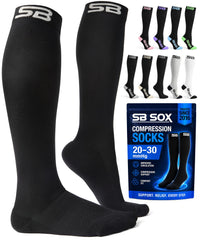 SB SOX front view of solid black large compression sock showing fit and style benefit